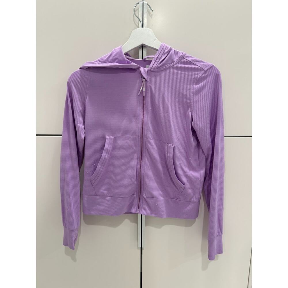 Athleta Girl Cozy Rib Full Zip Hoodie Size L 12 Lavender Purple Stretch